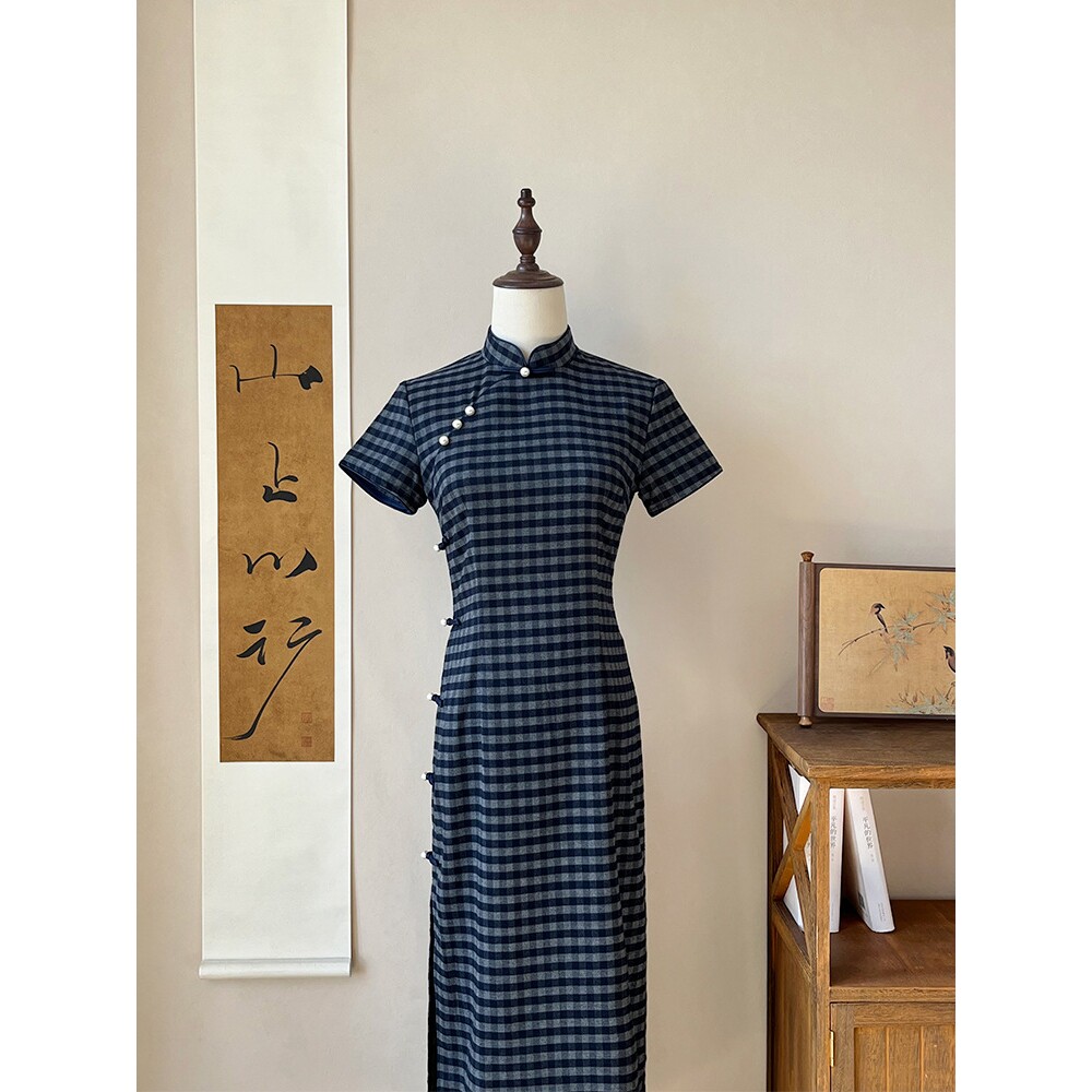 2026新款大小姐【扶风】复古格子旗袍女小个子夏季新中式连衣