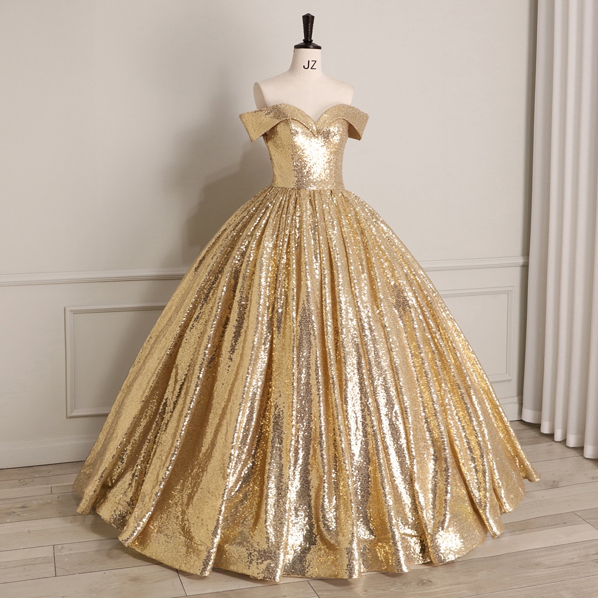 2025新款外贸欧美金色婚纱礼服学生演出服艺考舞会蓬蓬裙长款