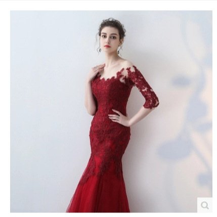 2025新款新娘敬酒服双肩礼服秋冬显瘦蕾丝红色长款结婚晚礼服