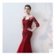 2025新款 结婚晚礼服 新娘敬酒服双肩礼服秋冬显瘦蕾丝红色长款