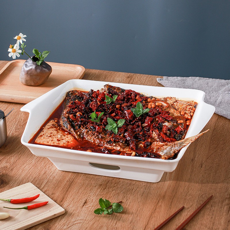 陶瓷干锅保温菜大盘鸡剁椒鱼头烤鱼盘专用盘子饭店蜡烛加热餐具炉