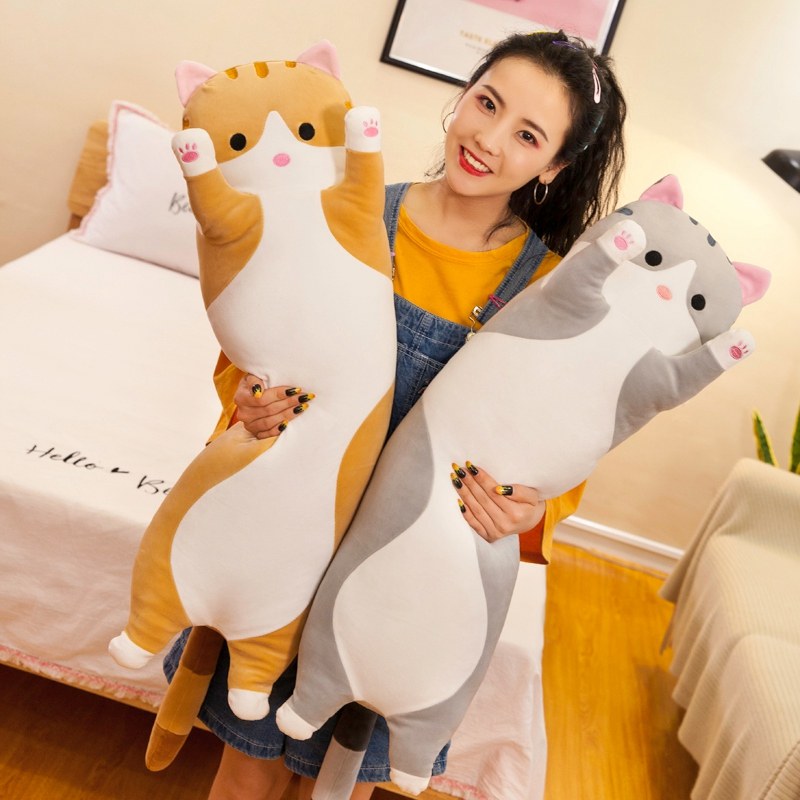 可爱卡通猫咪长条抱枕羽绒棉儿童床上陪睡玩偶送女友睡觉夹腿靠垫
