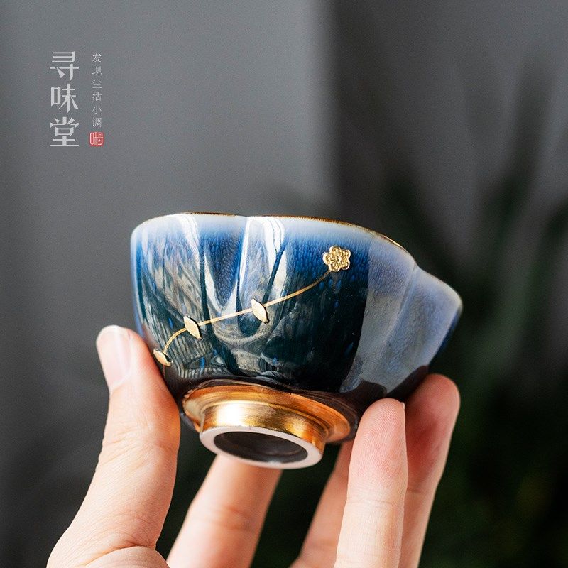 高档名瓷天目锔钉盏李辉熠手工锔瓷兔毫釉单杯品茗杯茶杯主人杯