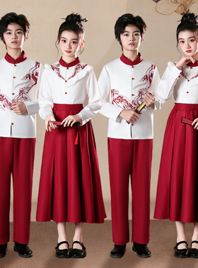 元旦儿童合唱演出服中小学生中国风红色爱国朗诵比赛爱国表演服装