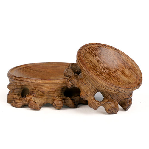 红木镂空根雕葫芦托架凹座 鸡翅木质核桃水晶球奇石头底座实木座