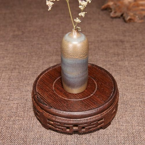 鸡翅木圆形底座花盆花瓶奇石回纹实木架紫砂茶壶核桃石头古典托架