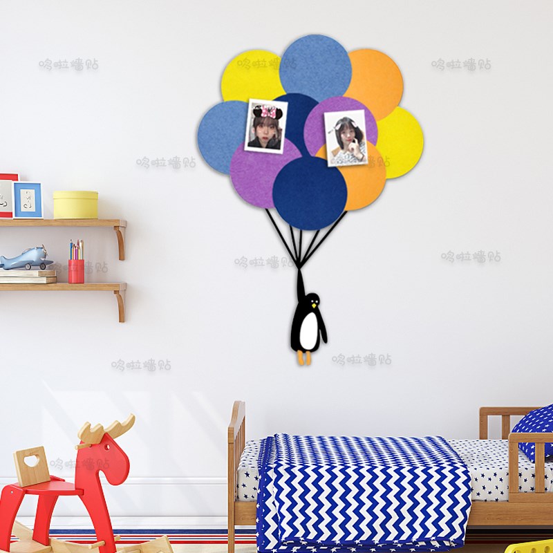 儿童房卡通可爱拼接热气球企鹅毛毡板立体墙贴造型班级文化照片墙