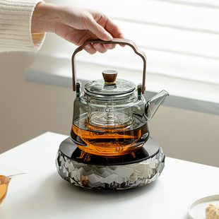 拓土透灰玻璃煮茶壶家用烧水茶壶高档水晶电陶炉煮茶器套装蒸茶炉