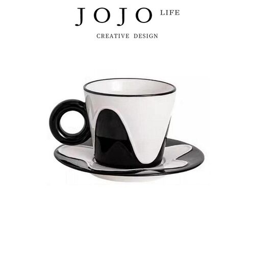 JOJOS L. PD.Word.黑白波浪纹咖啡杯蝶套装创意黑白陶瓷杯 序歌