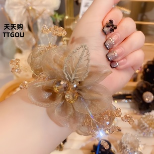 满天星欧根纱大肠发圈女高级感发绳盘发丸子头花头饰优雅时尚简约