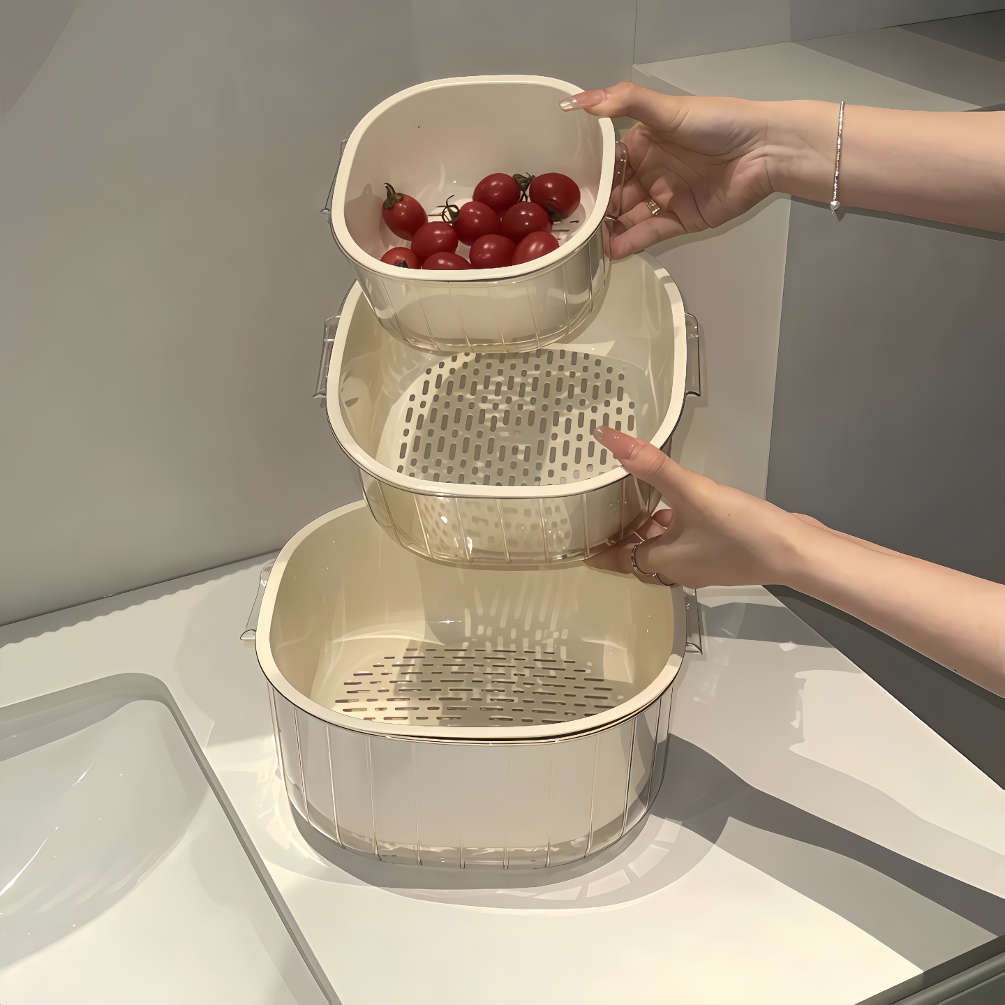 双层沥水篮厨房洗菜盆用品