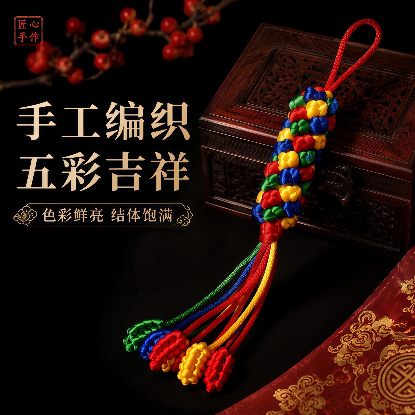 藏式纯手工五彩结格桑花转转结金