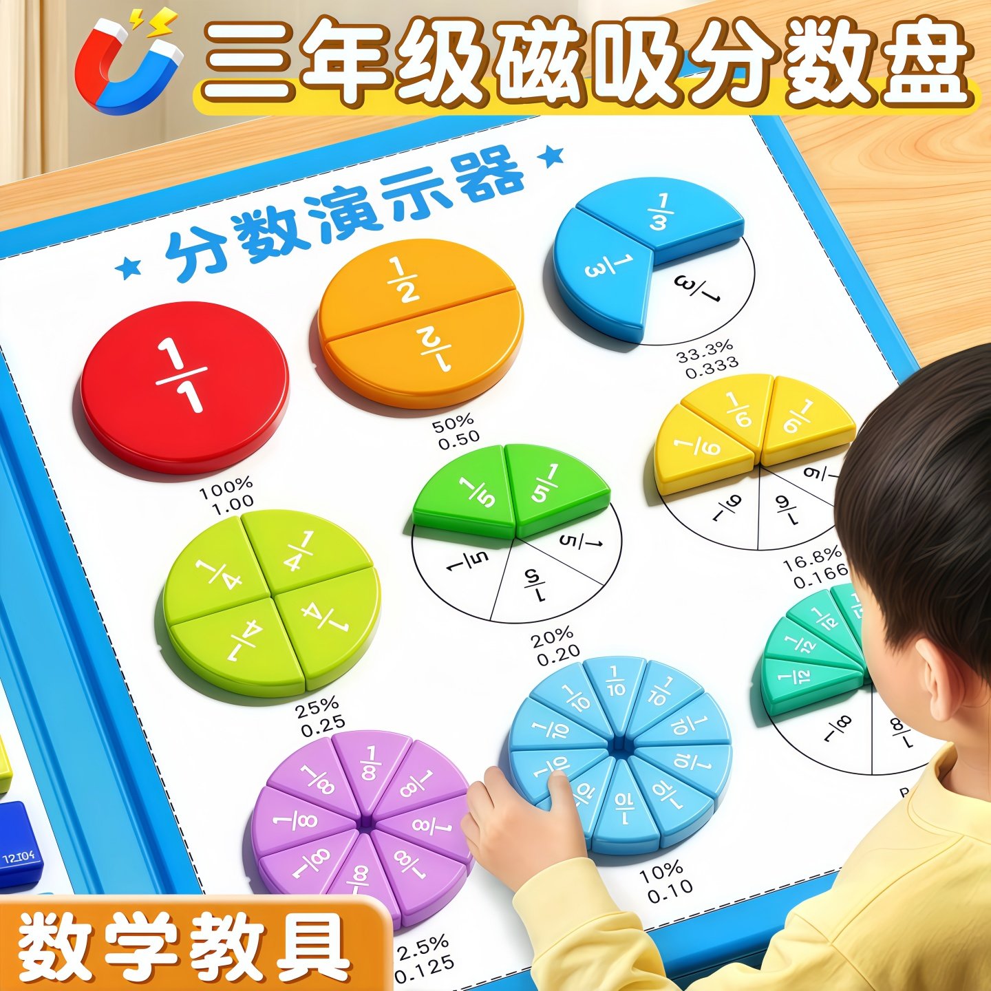磁吸分数盘教具磁性学习盘套装三年级数学分数初步认识加减演示器,玩具/童车/益智/积木/模型,数学学习板/计算架,淘宝优惠券,粉丝福利购,淘宝优惠卷