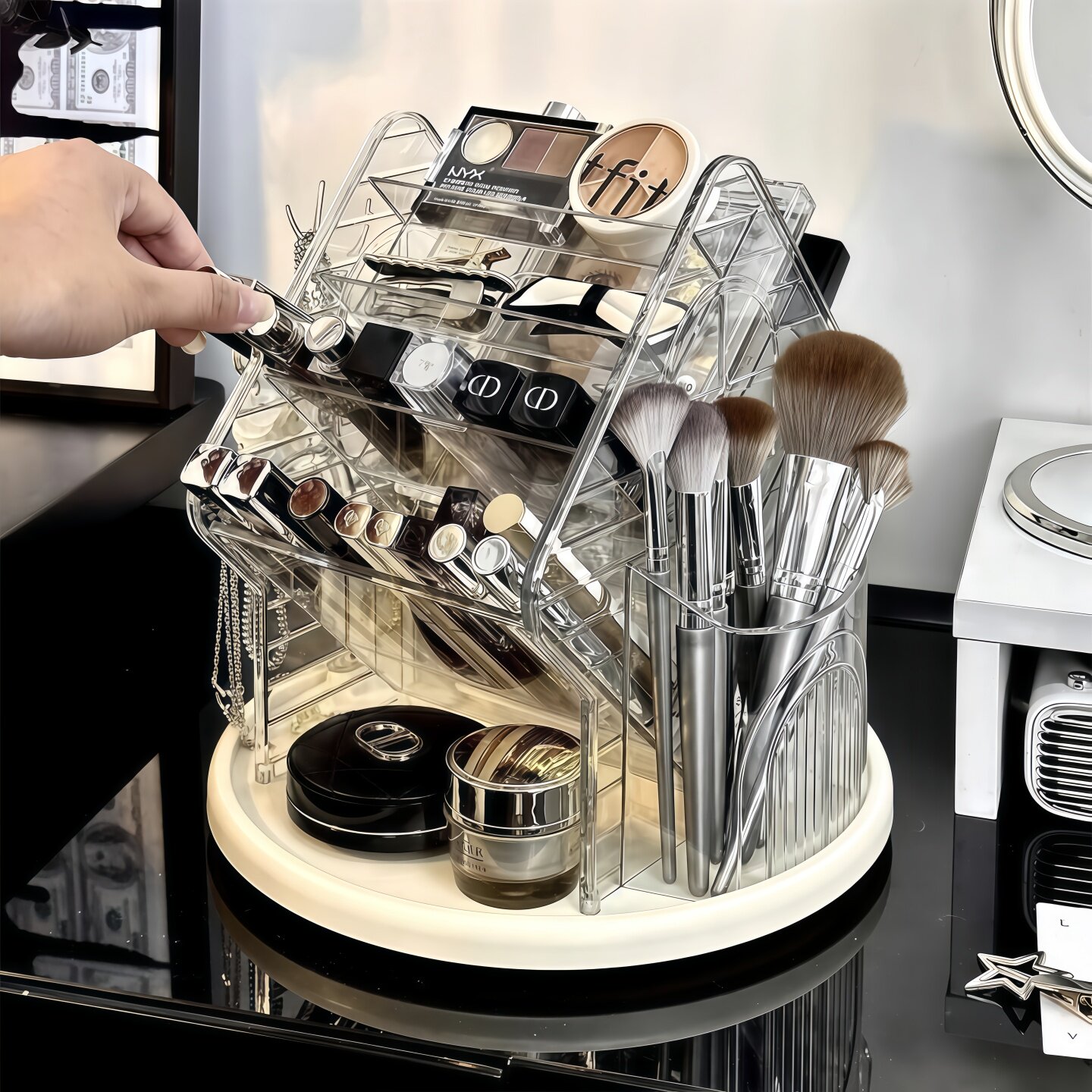 化妆品收纳盒高级桌面可旋转梳妆台口红护肤品多功能大容量置物架