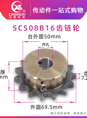 SCS高品质成型孔链轮4分16齿 08B16T齿外径69.5 精车内孔键槽顶丝