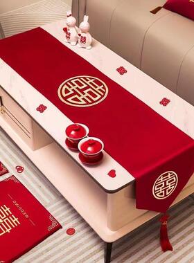 金雨家居结婚桌旗红色茶几桌布婚房布置装饰餐桌盖布婚礼用品大全