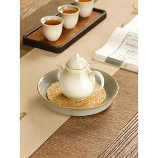 古色古香的汝窑藤垫壶，配有干泡桌茶托壶垫禅紫砂壶储水底座托盘