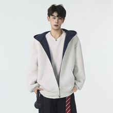 GKKRT美式重磅双拉链加绒开衫卫衣男款潮牌复古撞色硬挺连帽外套