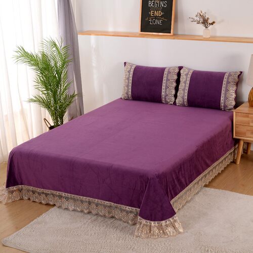 水晶绒床单枕套三件套加绒保暖短毛绒珊瑚绒法兰绒被单纯色单件冬