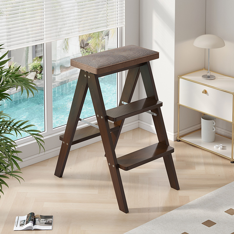 家用梯凳折叠梯人字梯室内登高楼梯爬梯加厚餐桌椅两用小梯子楠竹
