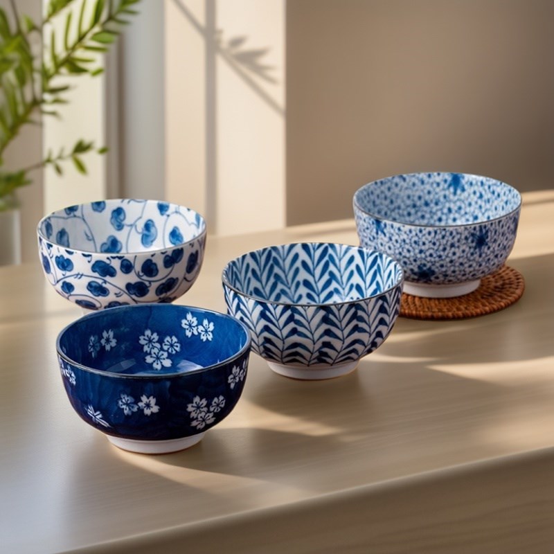 美浓烧日式蓝绘小饭碗多用碗和风陶瓷碗家用清新米饭碗餐具单个装