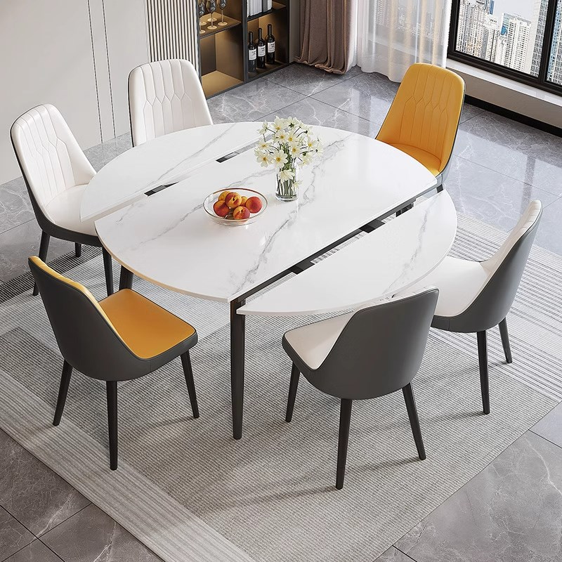 岩板餐桌椅组合现代简约家用小户型可伸缩折叠变圆形饭桌2025新款