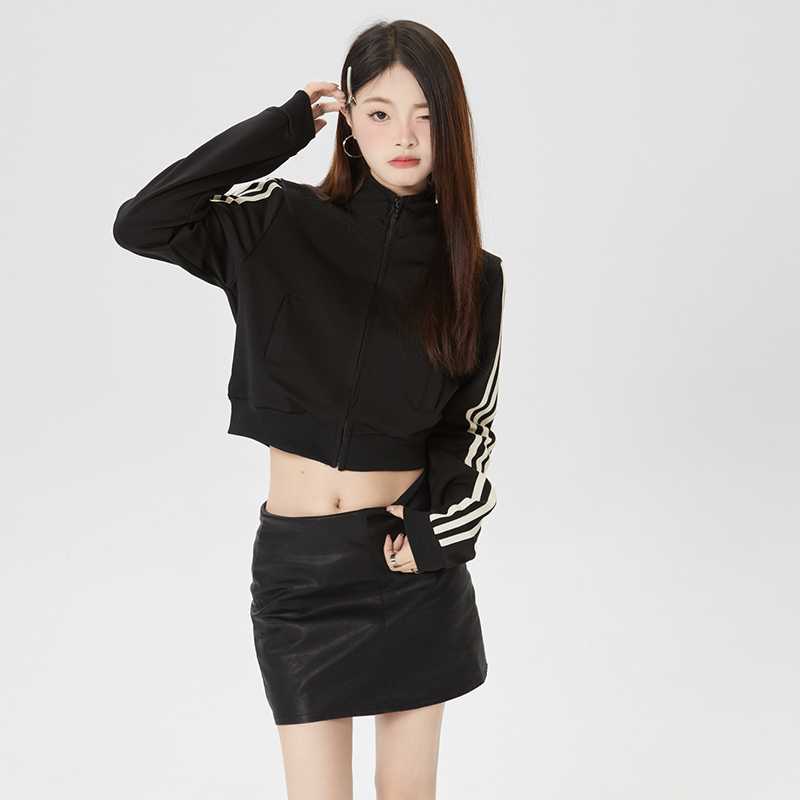 包邮春日运动休闲棒球服女设计感三条杠夹克外套