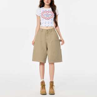 短裤 休闲工装 深卡其水洗做旧多口袋户外五分裤 男女 包邮