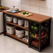 厨房置物架多功能菜篮子切菜工作台微波炉锅具收纳窄边柜多层桌子
