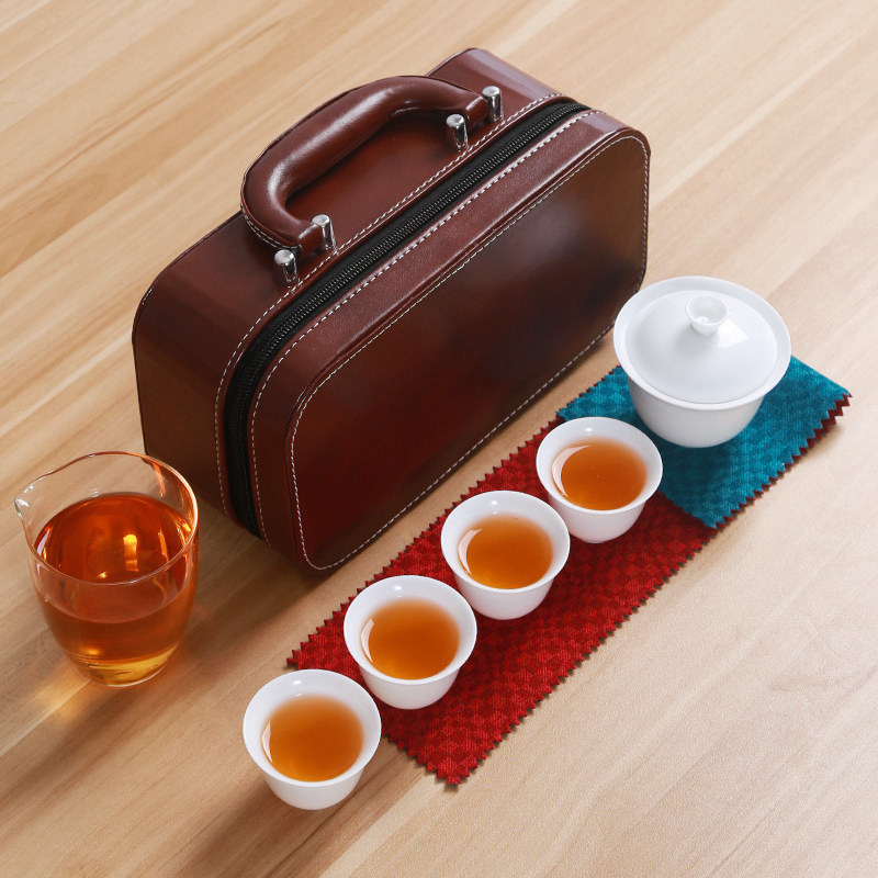 白瓷盖碗快客杯盖碗茶杯可携式包旅行茶具陶瓷套装茶艺培训户外