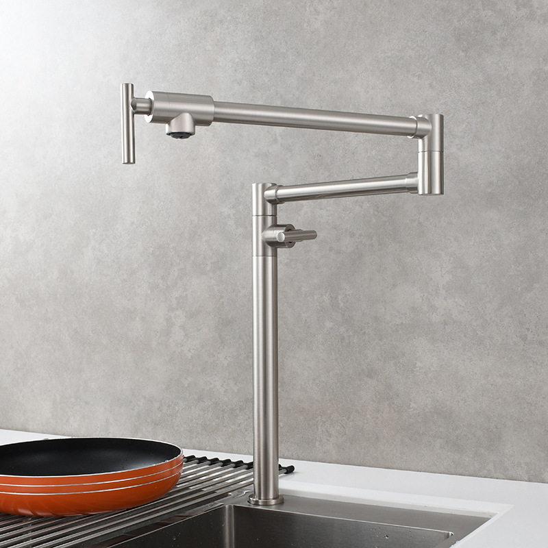 单冷台上折叠式厨房水龙头双开关灶台阳台面盆立式加长龙头黄铜