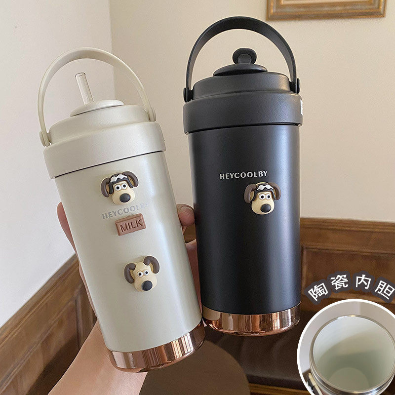 陶瓷内胆保温杯女生高颜值吸管杯子男生咖啡随行杯2025新款热水杯