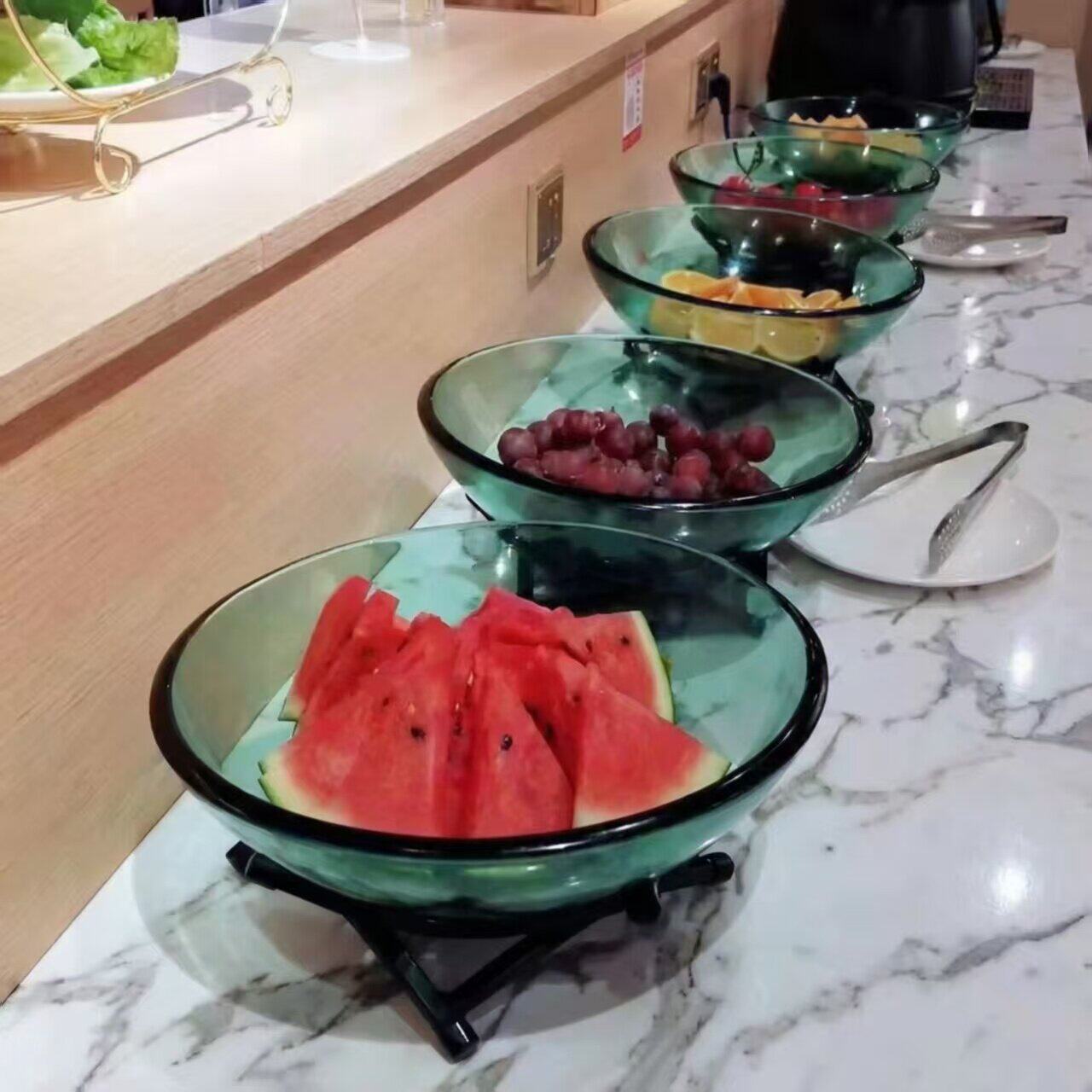 玻璃自助餐厅餐具器皿水果盘酒店早餐展示盘沙拉盘水果商用带架子