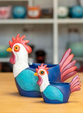 新款大公鸡花盆花瓶树脂工艺品摆件家居装饰圣诞节装饰品