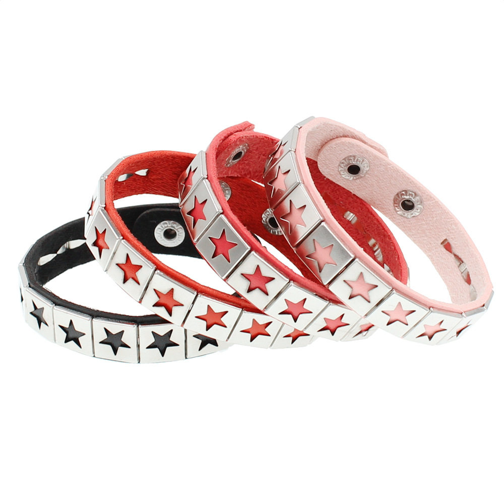 欧美时尚朋克街拍夜店五角星方形铆钉手环 in情侣PU皮质手链手镯