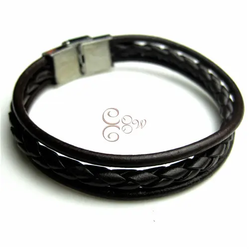 首饰批售 男士编织复古牛皮手链 韩版 朋克三层皮手链wb-008