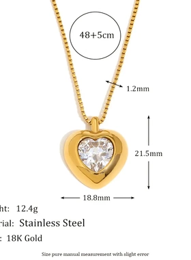 欧意小众设计法式高级项坠不锈钢镀18k金爱心锆石盒子链项链