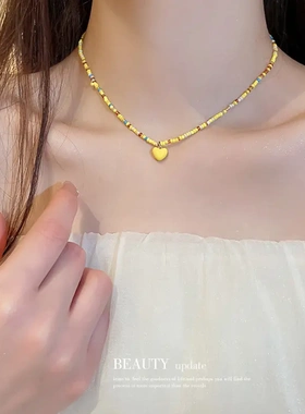 波西米亚人造水晶串珠花朵爱心项链个性锁骨链甜美气质项饰