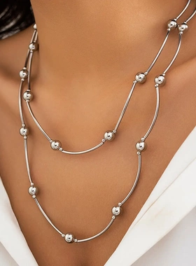 欧美饰品 朋克夸张大圆珠项圈锁骨链 热销几何珠子串珠项链女