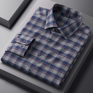 保罗100%新疆长绒棉纯棉格子男士长袖衬衫亲肤透气时尚全棉衬衣