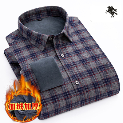 保罗冬季男士纯棉格子保暖衬衫