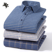 保罗冬季 内外搭磨毛一体绒条纹保暖衬衣 格子保暖衬衫 男士 纯棉长袖