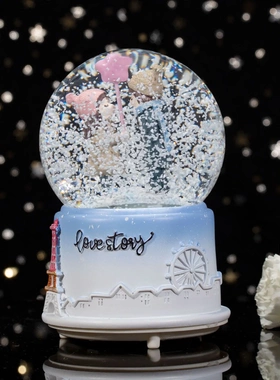 520情人节礼物与你同行情侣水晶球音乐盒送女孩生日礼物桌面摆件