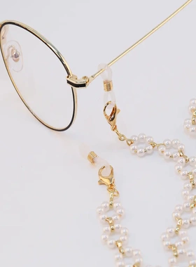 欧美日韩简约时尚气质珍珠花朵女士面罩口罩配饰双用眼镜链