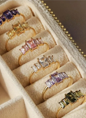 钛钢保色欧美彩锆石12月生辰石戒指素圈指环十二月诞生石