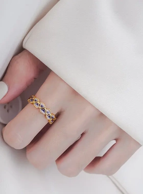 新款爆款中古杏叶黄金色珐琅镂空戒指国色女新中式复古气质食指环