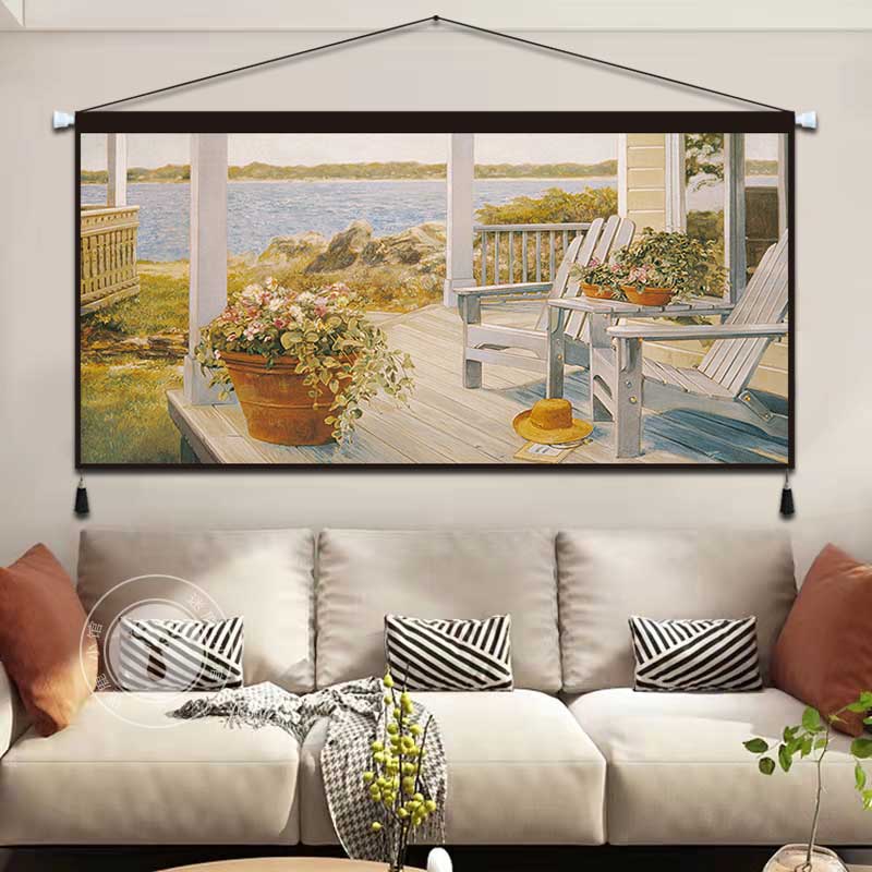 北欧海景夏日精美布艺挂画入户玄关背景墙装饰画民宿改造餐厅墙画图片