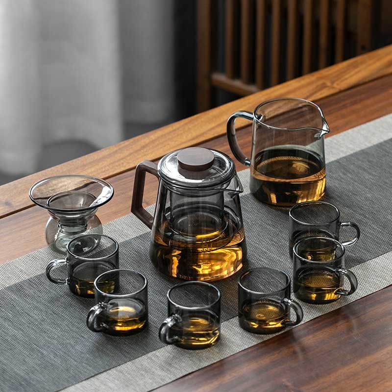 ESSONIO玻璃茶具套装家用小茶盘办公室耐高温泡茶壶功夫茶杯轻奢