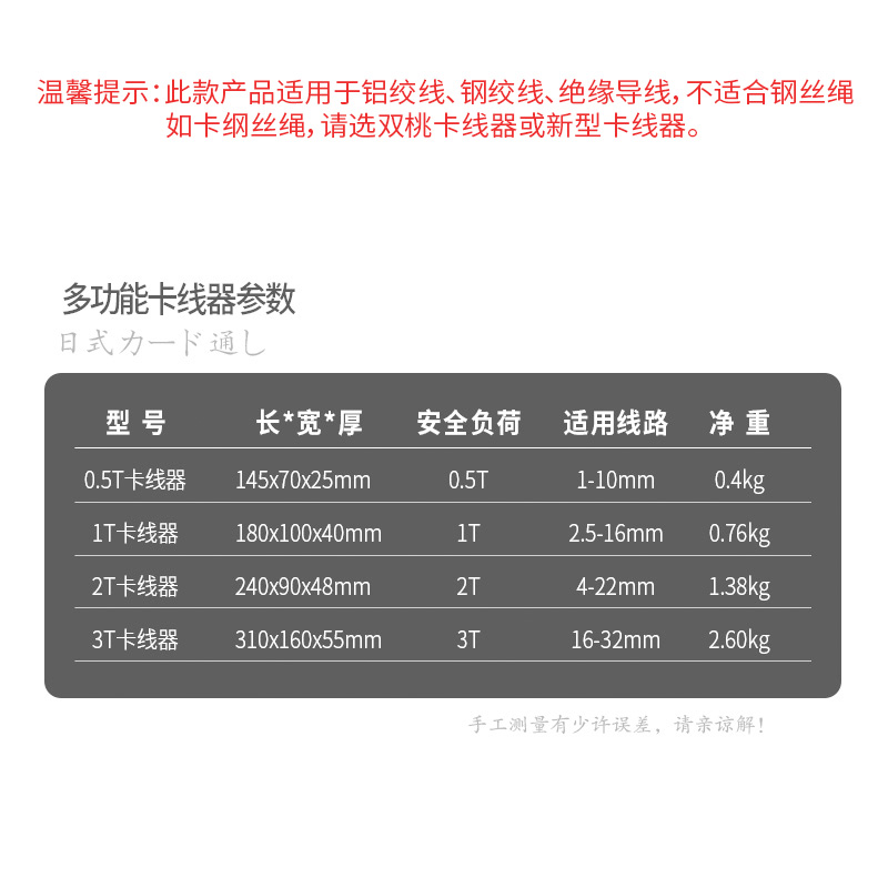 日式多功能拉紧器 卡线器夹线器 钢丝绳卡紧器紧线夹1T 2T 3t