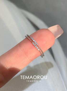 银色爆闪极细微镶戒指女